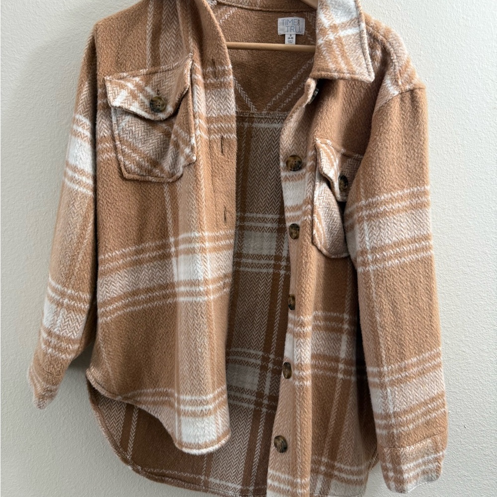 Time and Tru Tan and White Plaid Jacket